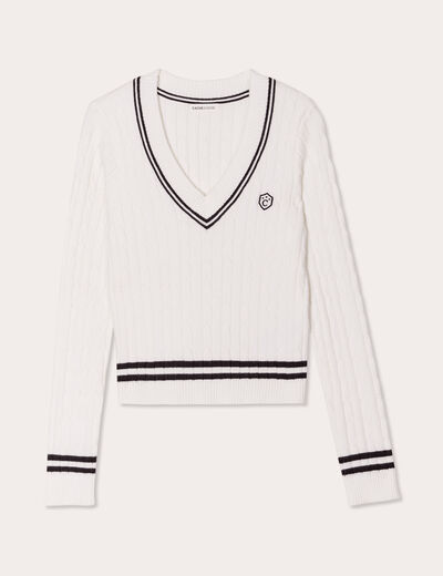 Pull manches longues torsades ecru femme