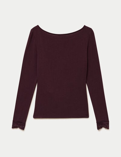 Seconde peau ajust&eacute;e col bateau prune femme