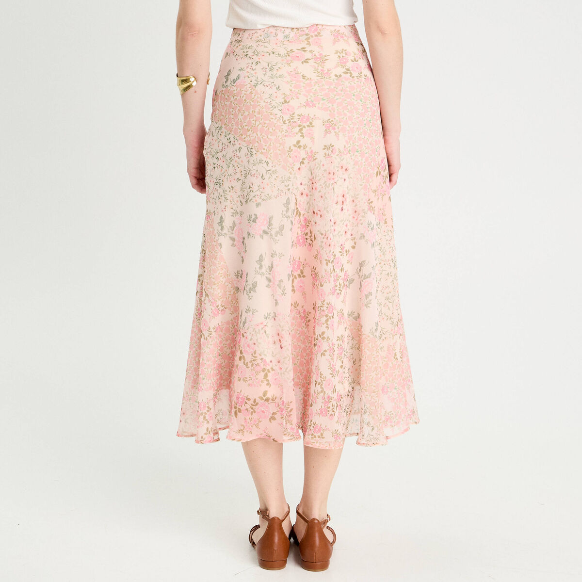 Jupe longue évasée rose pastel femme