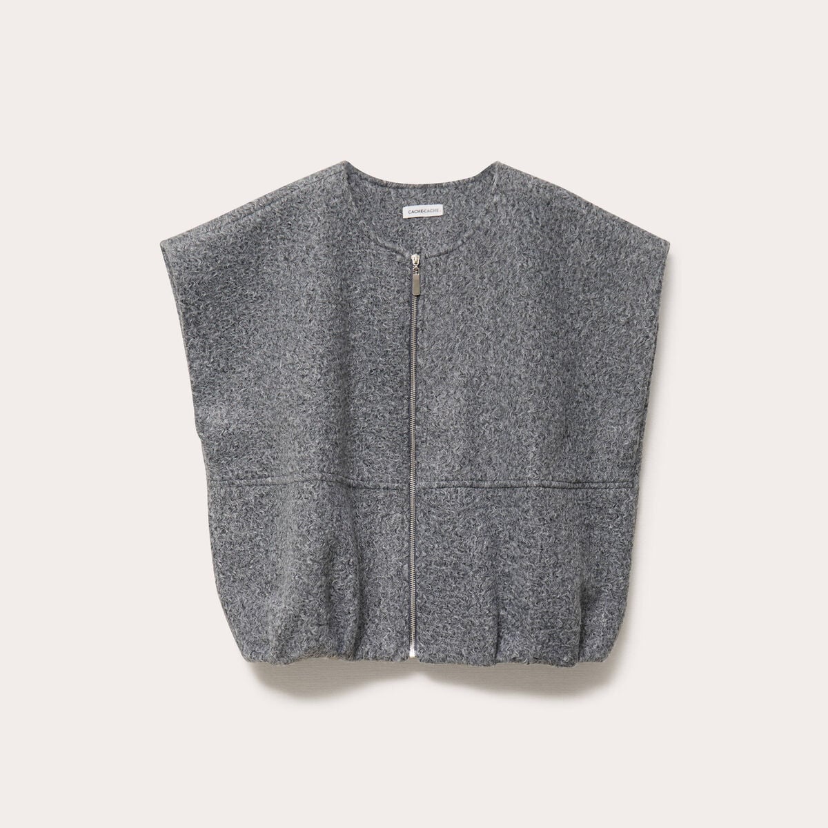 Gilet oversize sans manches col rond gris clair femme