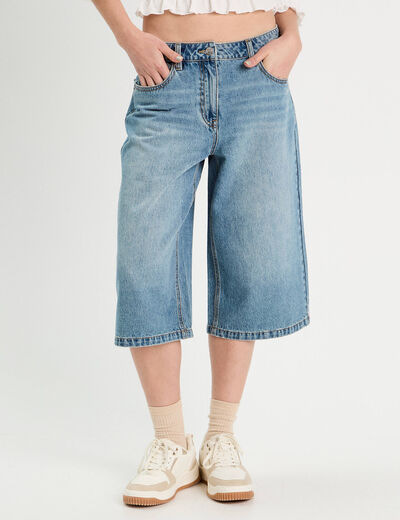Bermuda large en jean denim double stone femme