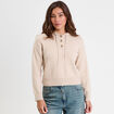 Pull &agrave; capuche manches longues beige femme
