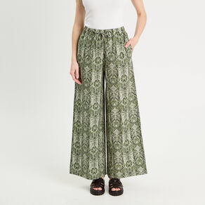 Pantalon large taille haute vert kaki femme