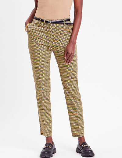 Pantalon city slim ceinturé blanc femme
