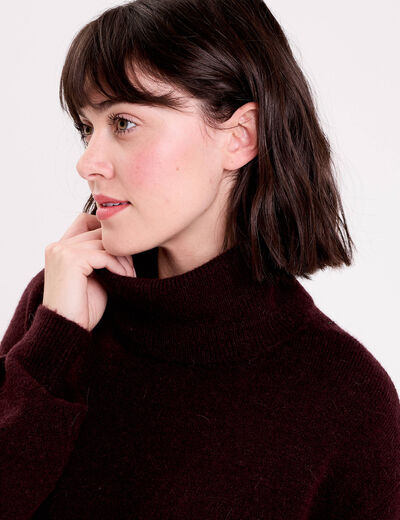 Robe pull col roul&eacute; rouge fonc&eacute; femme