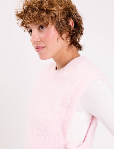 T-shirt pull sans manches 2-en-1 rose clair femme