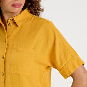 Chemise manches courtes contenant du lin jaune citron femme