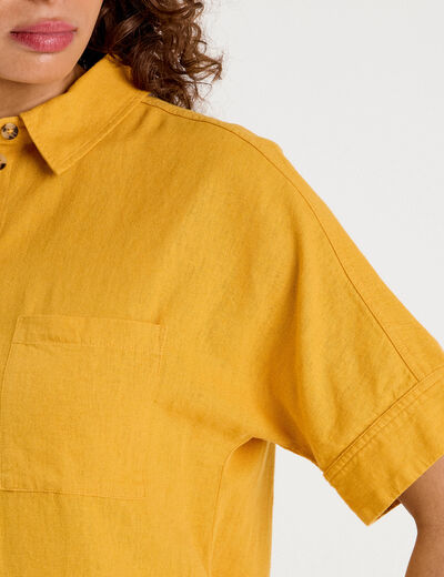 Chemise manches courtes contenant du lin jaune citron femme