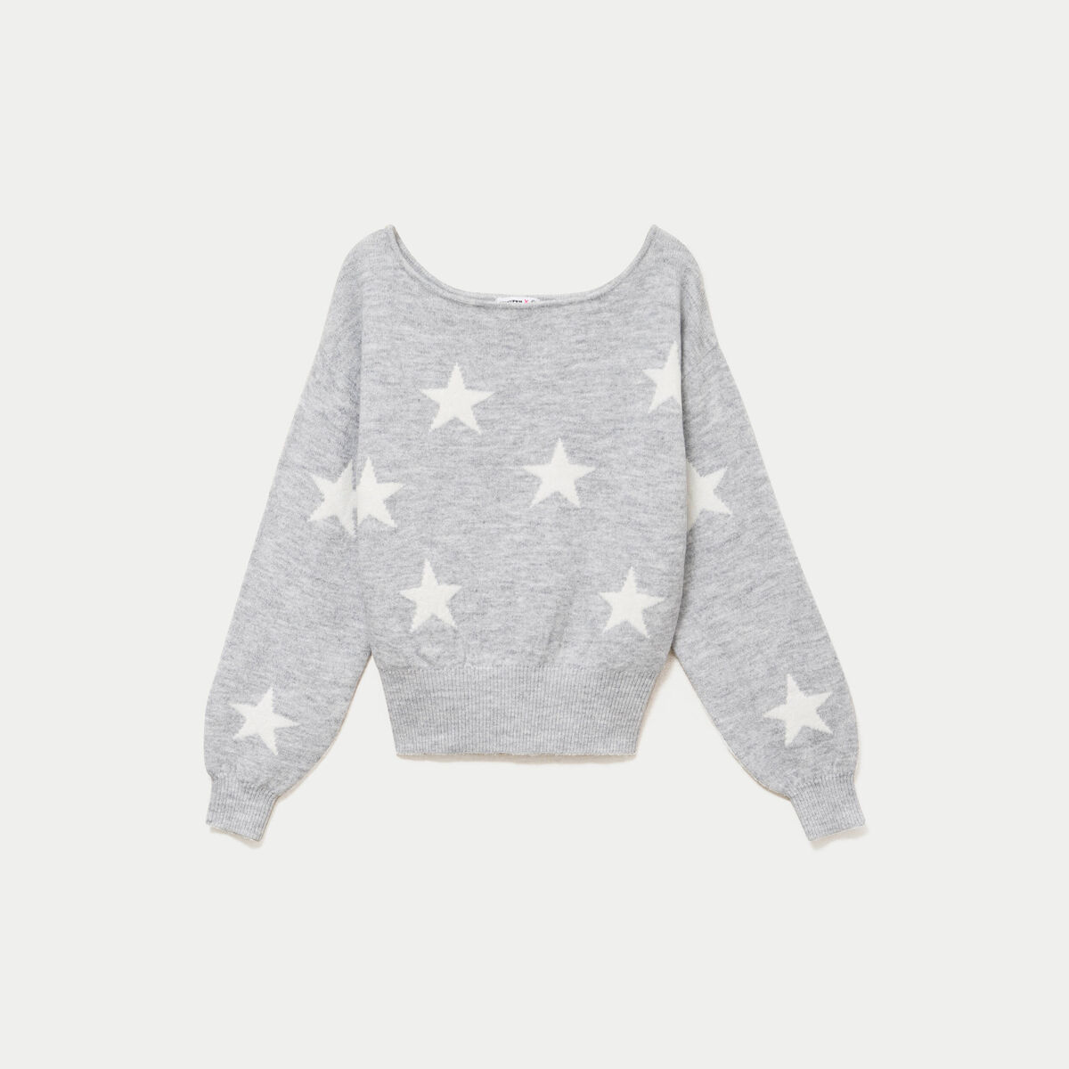 Pull col bateau manches longues gris clair femme
