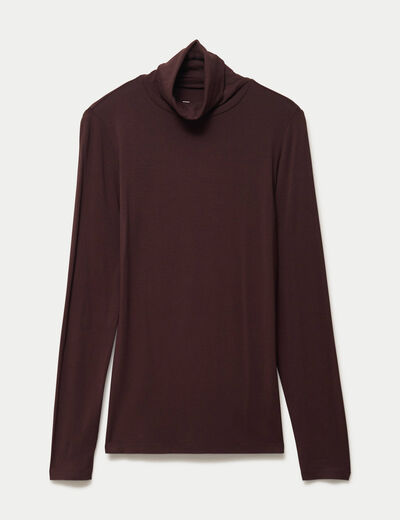 T-shirt uni &agrave; manches longues marron fonc&eacute; femme