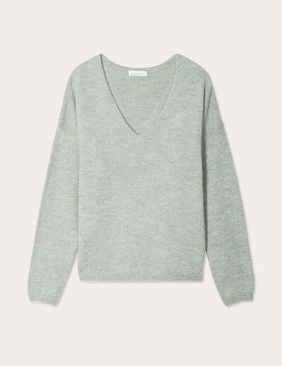 Pull manches longues col en V vert pastel femme
