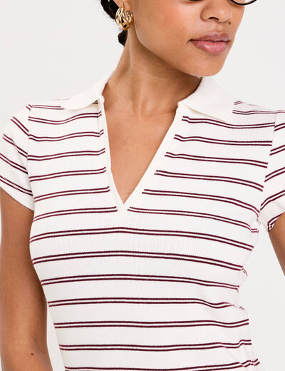 polo col chemise manches courtes rouge foncé femme