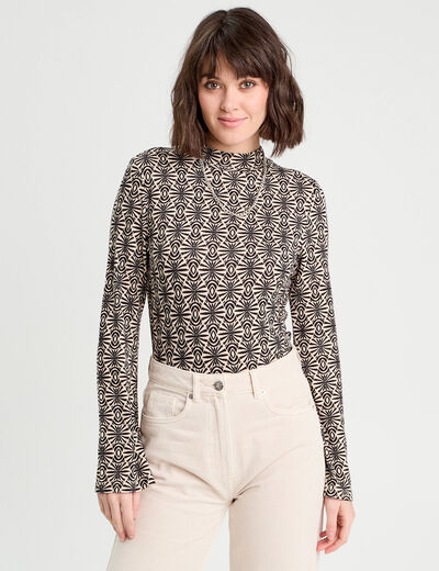 T-shirt col montant noir femme