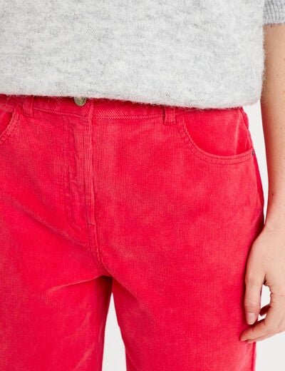 Pantalon droit en velours rouge femme