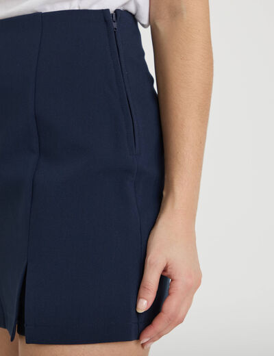 Jupe-short droite fentes bleu marine femme
