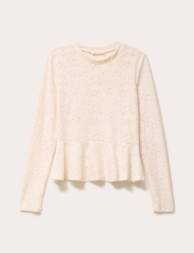 Blouse ajust&eacute;e col rond manches longues ecru femme