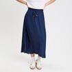 Jupe longue évasée satin bleu marine femme