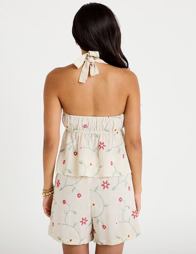 Top dos nu brod&eacute; blanc femme