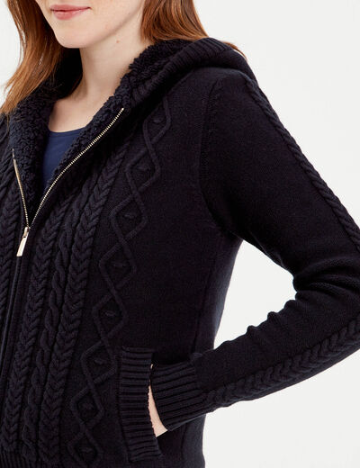 Gilet &agrave; capuche zipp&eacute; bleu marine femme