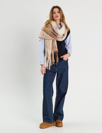 Pull 2-en-1 col en V bleu marine femme