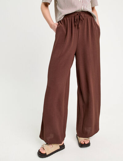 Pantalon large marron foncé femme