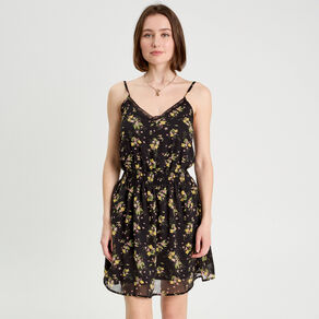 Robe patineuse bretelles fines noir femme