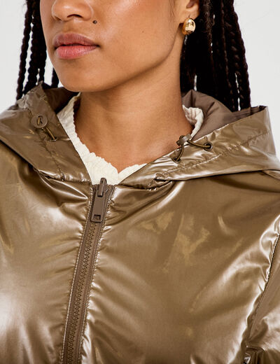 Parka r&eacute;versible &agrave; capuche taupe femme