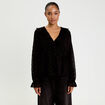 Blouse droite courte manches longues noir femme