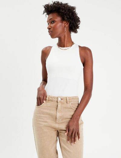 Body sans manches effet seconde peau blanc femme