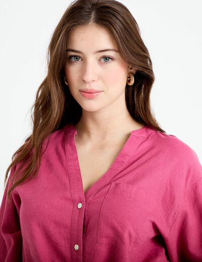 Blouse col V manches 3/4 vieux rose femme