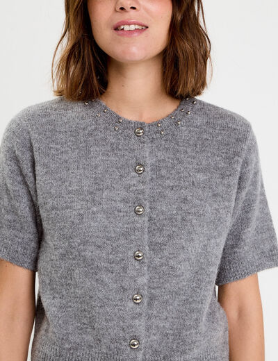 Gilet &agrave; d&eacute;tails de perles gris femme