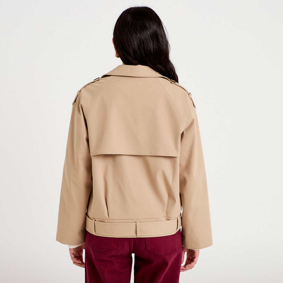 Trench droit manches longues beige femme