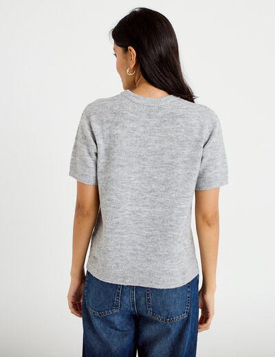 Pull ample manches courtes gris clair femme