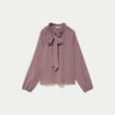 Blouse col montant manches longues rose femme