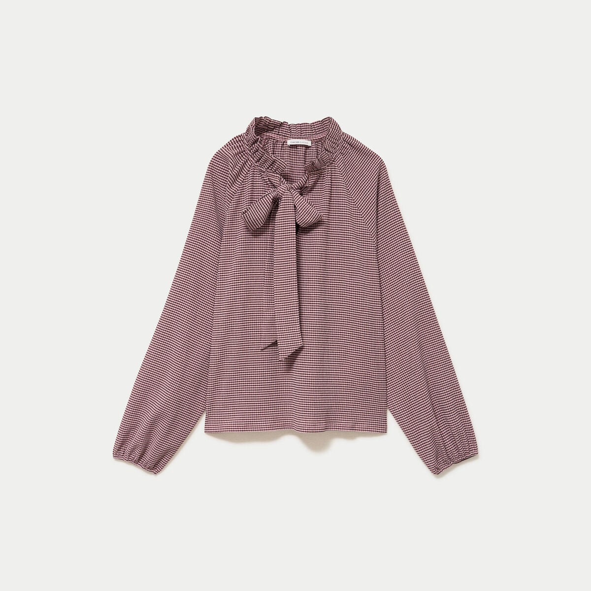 Blouse col montant manches longues rose femme