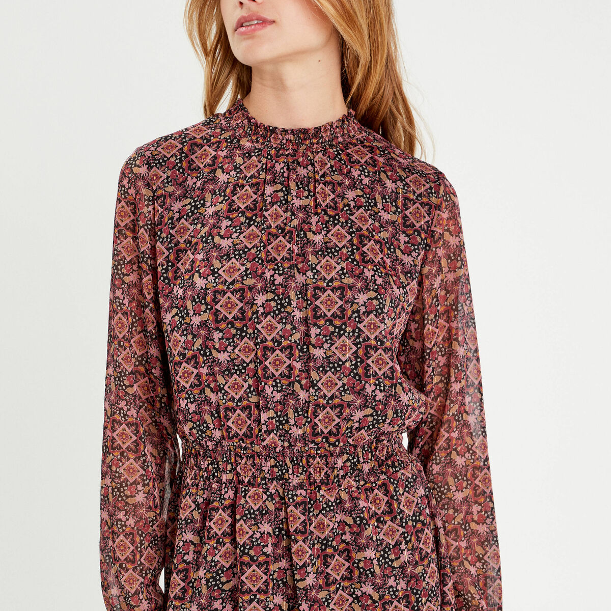 Robe évasée taille smockée rose femme
