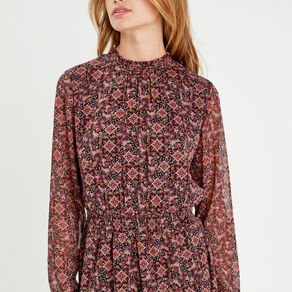 Robe évasée taille smockée rose femme