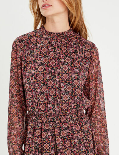 Robe évasée taille smockée rose femme