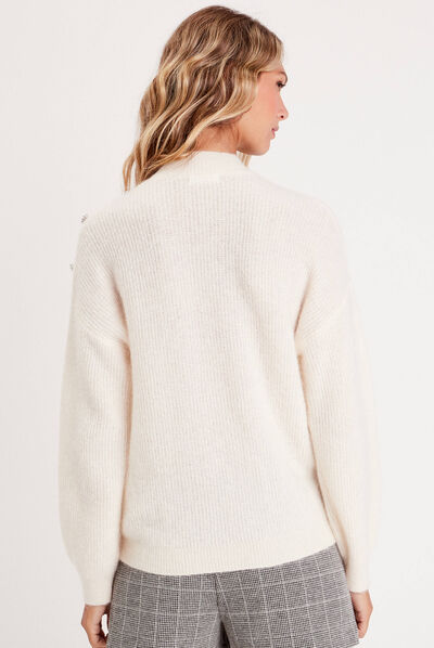 Pull col montant ecru femme