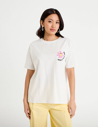 T-shirt col rond manches courtes ecru femme