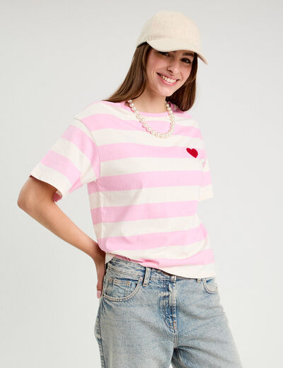 T-shirt manches courtes rose clair femme