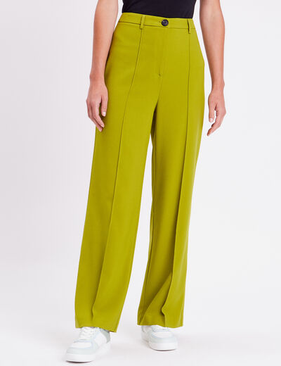 Pantalon city jambes larges vert kaki femme