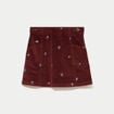 Jupe courte trap&egrave;ze en velours brod&eacute; marron femme