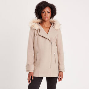 manteau droit avec capuche beige femme Manteau droit avec capuche beige femme