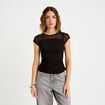 Top ajust&eacute; col rond manches courtes noir femme