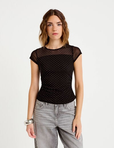 Top ajust&eacute; col rond manches courtes noir femme