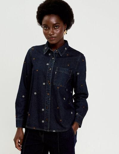 Chemise en jean brod&eacute;e denim brut femme