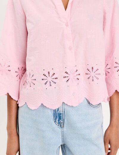Blouse droite courte col chemise rose poudrée femme