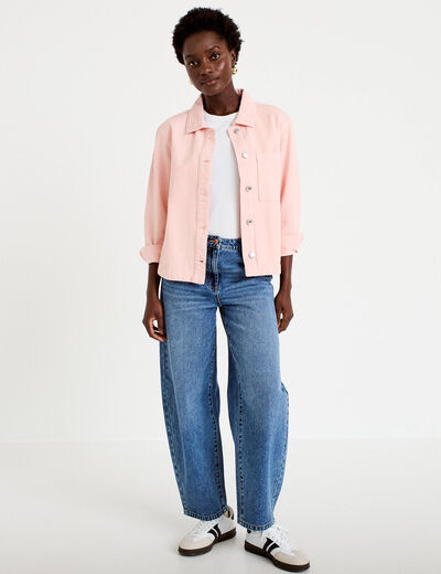 Jean barrel cropped taille standard bleu gris femme