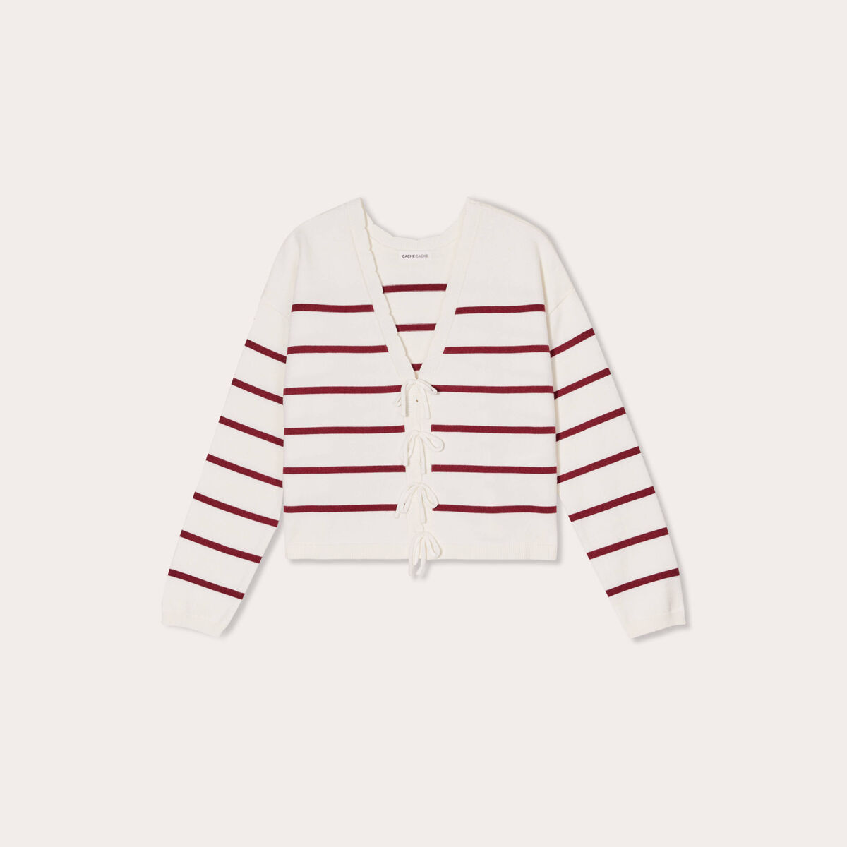 Pull avec petit noeud rouge foncé femme